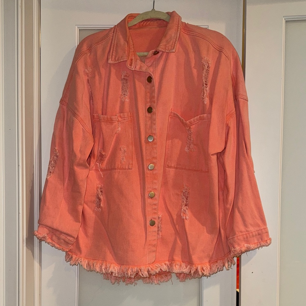 Distressed Denim Jacket- Size Large